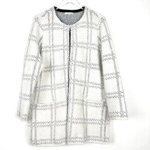 89th & Madison Cardigan Womens 1X White Black Windowpane Plaid Eyelash Knit